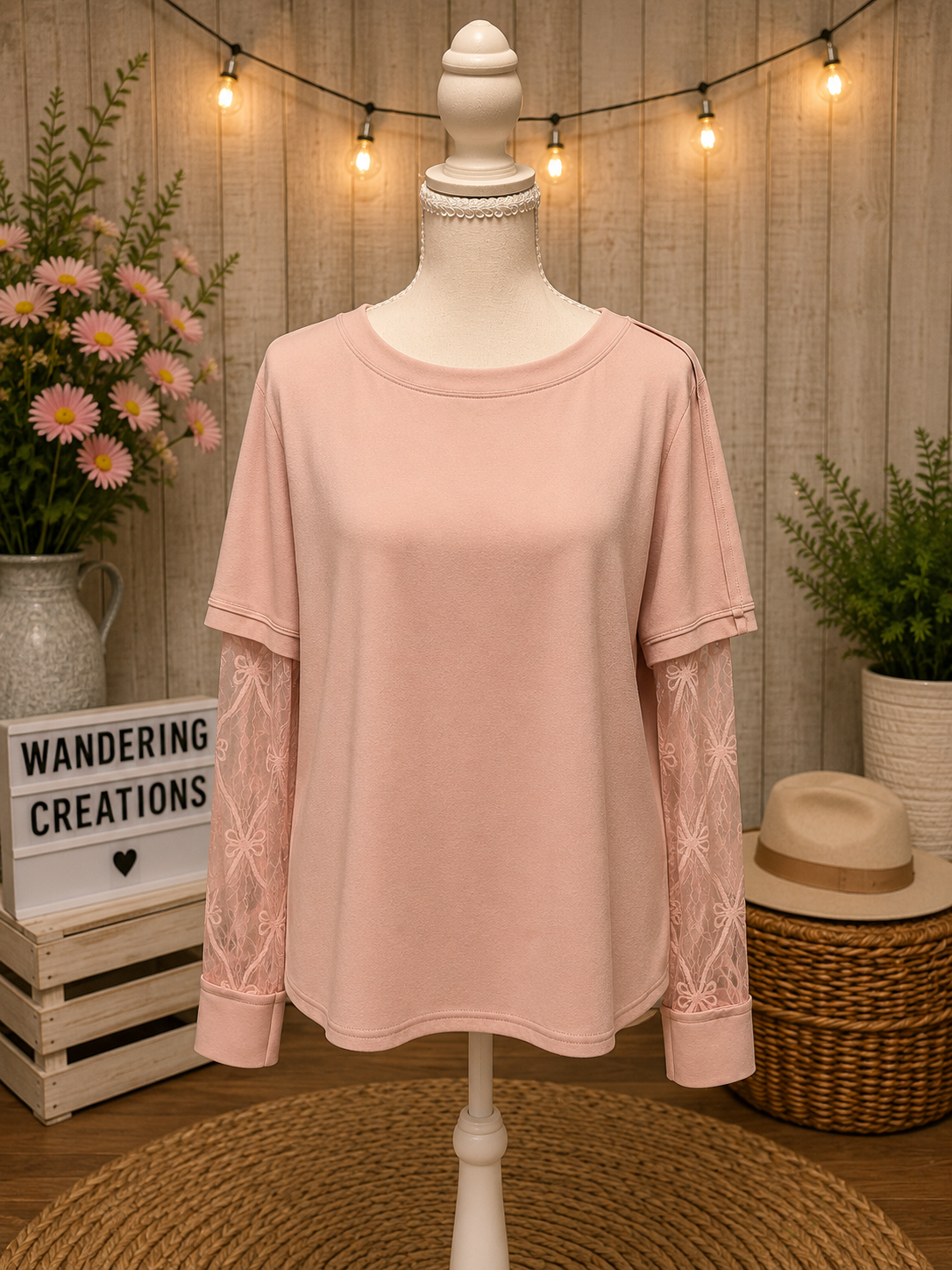 Top with lace sleeves
