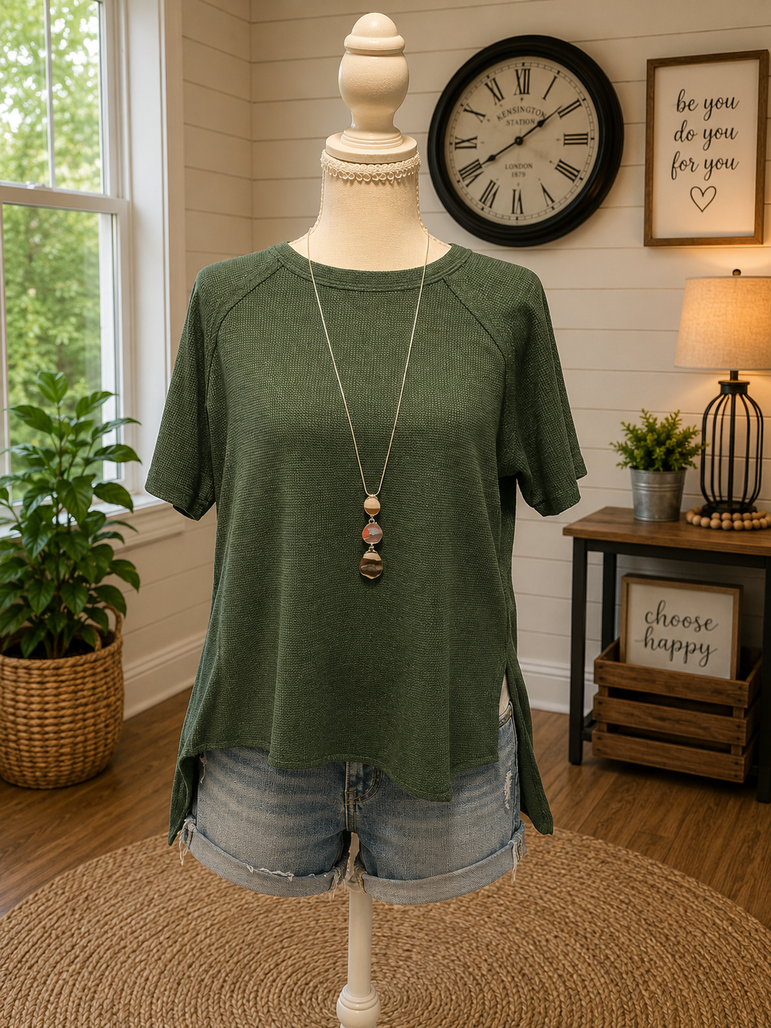 Dark green Zenana waffle top